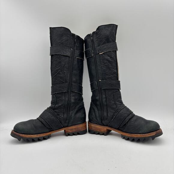 Jim Barnier Three Buckle Boots Women's 6 Black Leather Boho Biker Free People - Picture 6 of 11